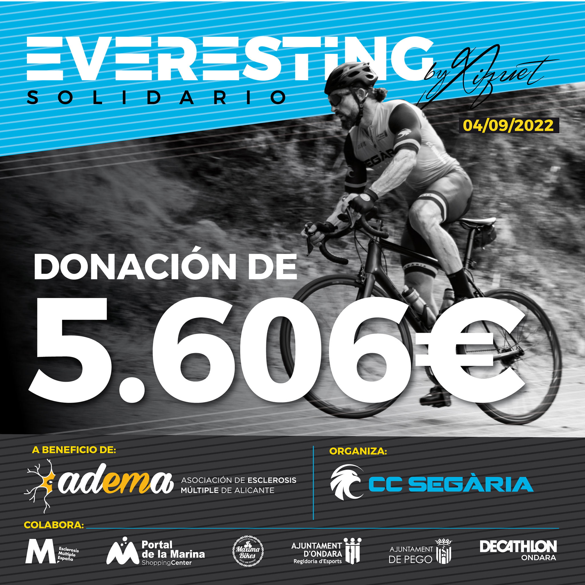 Recaudación y donación a ADEMA tras el ‘Everesting Solidario by Xiquet’ del C.C. Segària