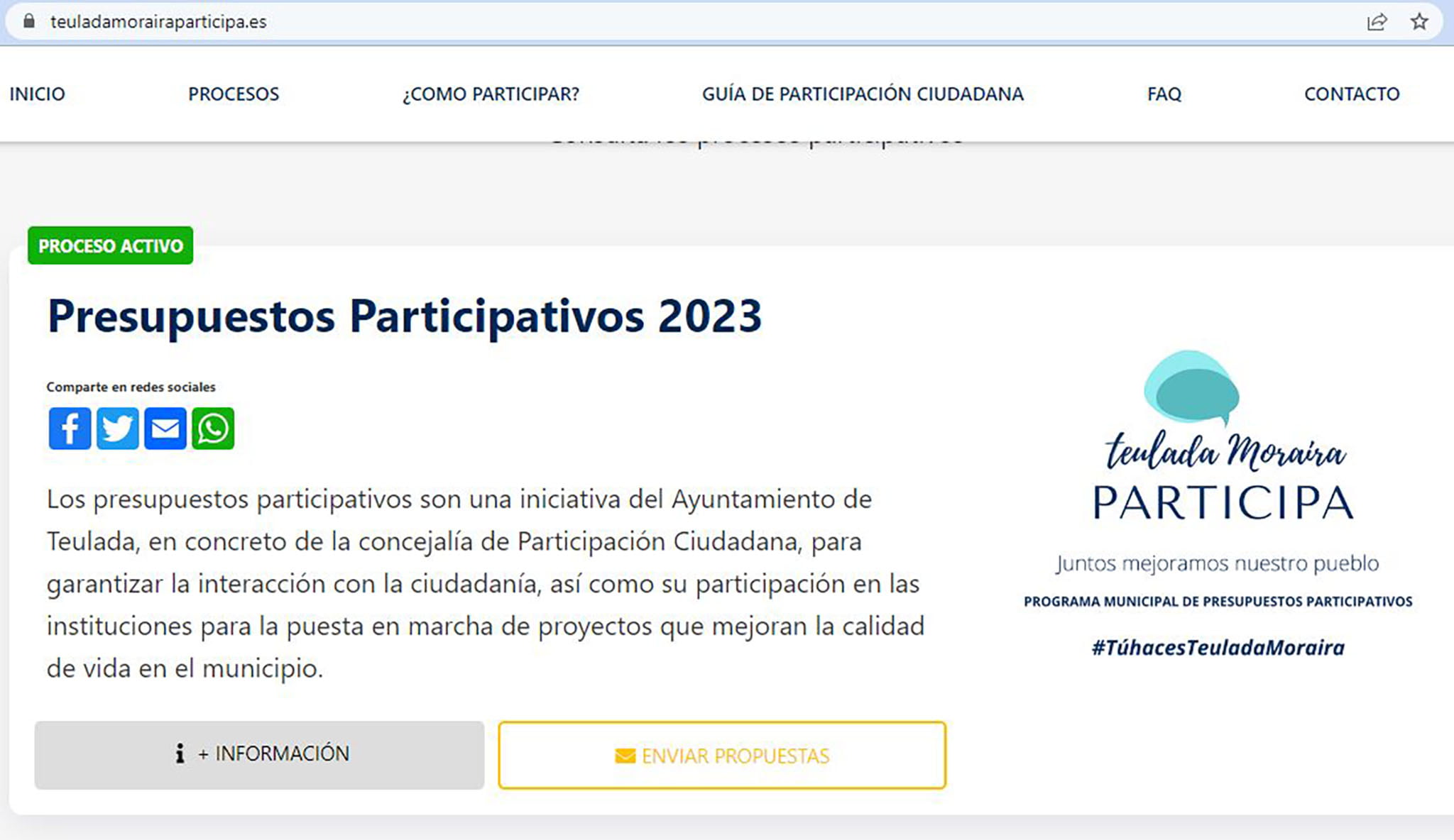 Web de los presupuestos participativos en Teulada-Moraira