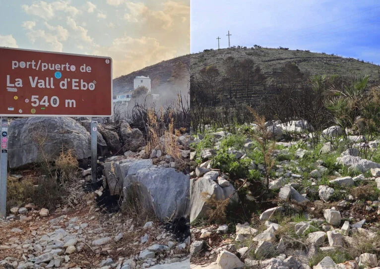 El port de la Vall d'Ebo durante y después del incendio