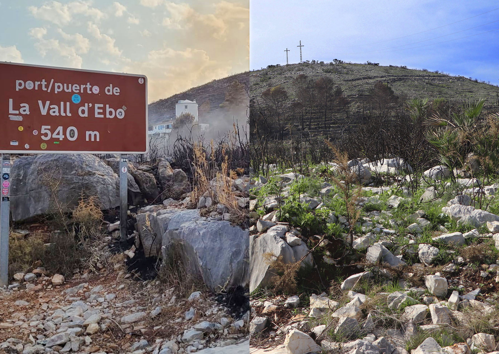 El port de la Vall d’Ebo durante y después del incendio