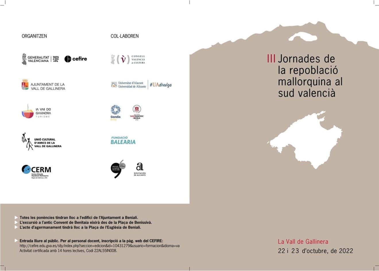 Portada del programa de III Jornades de Repoblació Mallorquina al Sud Valencià