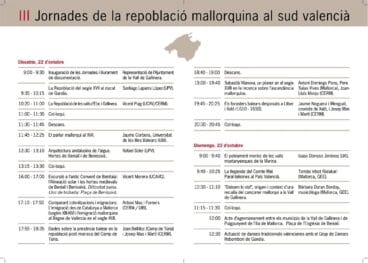 Programa completo de les III Jornades de Repoblació Mallorquina al Sud Valencià
