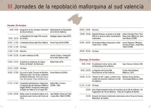 Imagen: Programa completo de les III Jornades de Repoblació Mallorquina al Sud Valencià
