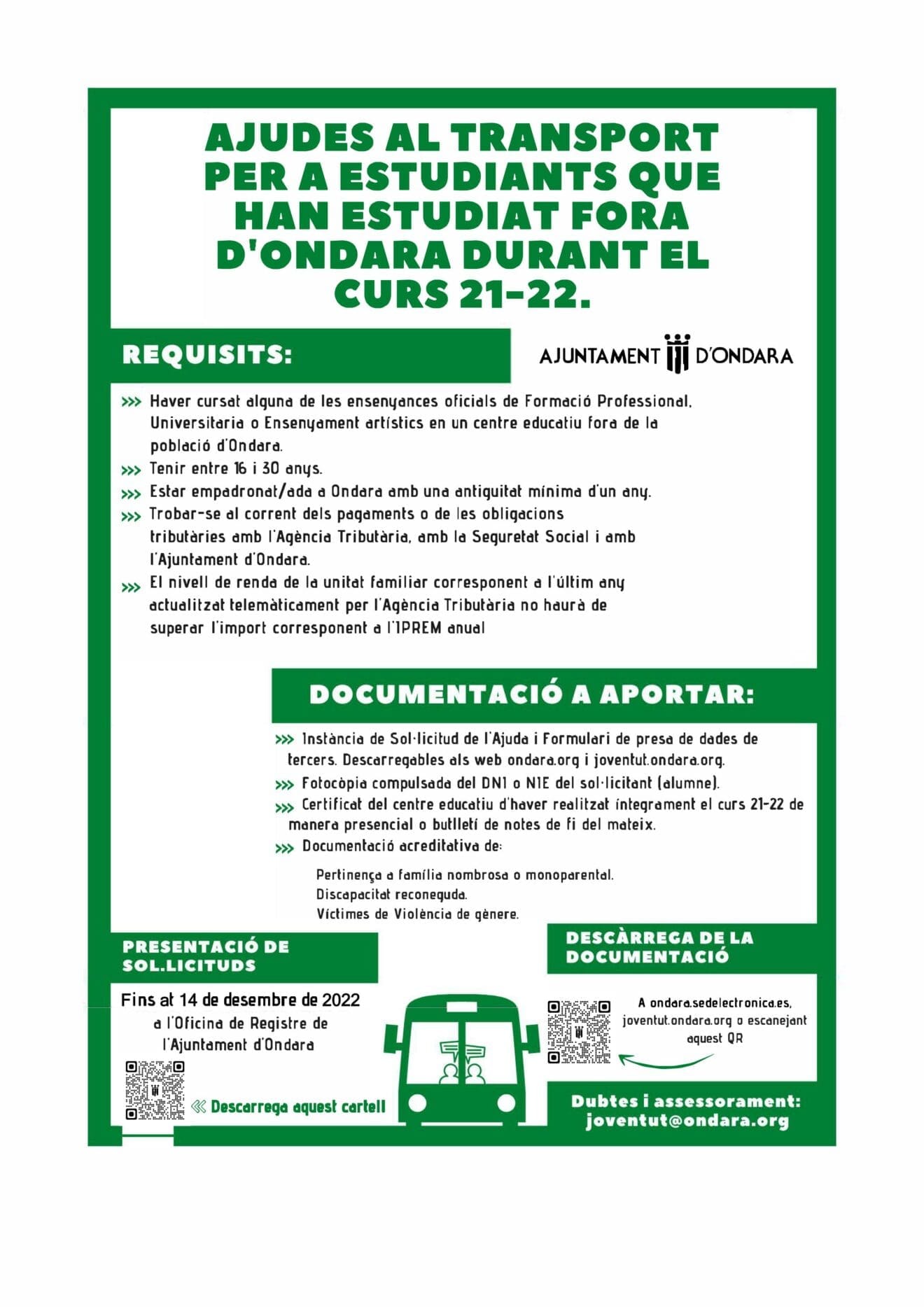 Ayuda de transporte a estudiantes de Ondara