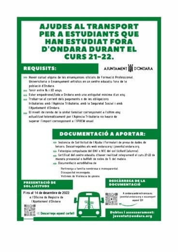 Ayuda de transporte a estudiantes de Ondara