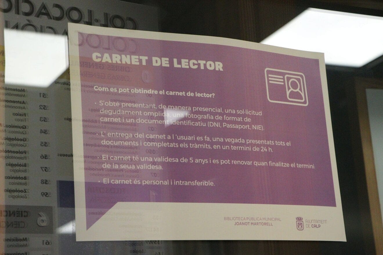 Instrucciones para el carnet de lector en Calp