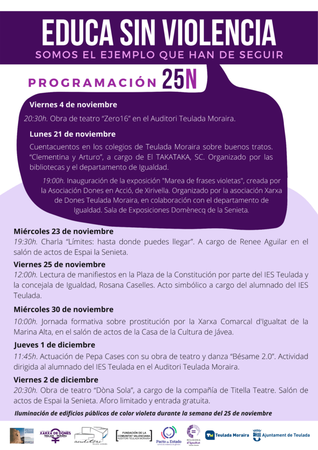 Imagen: Programación del 25N de Teulada Moraira