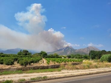columna de humo del incendio de la vall debo desde sagra
