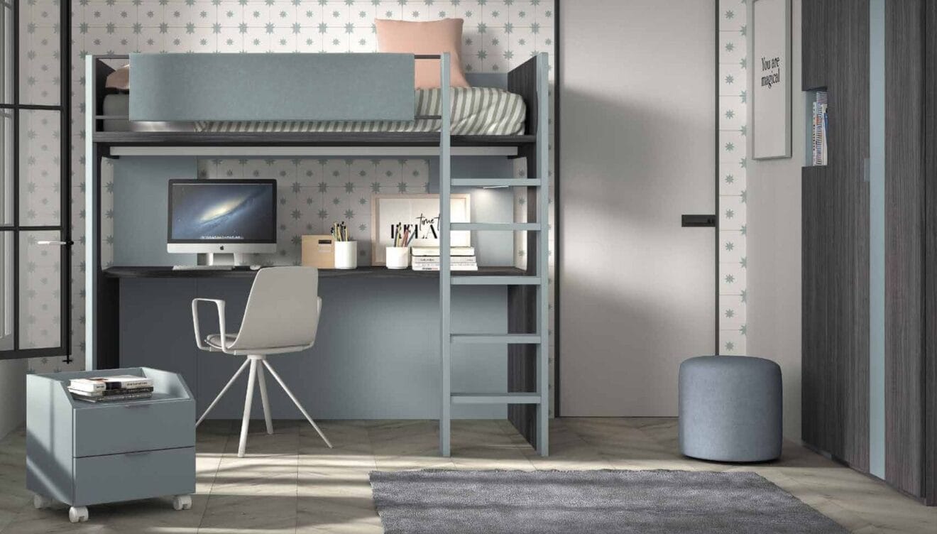Dormitorio juvenil con litera y escritorio