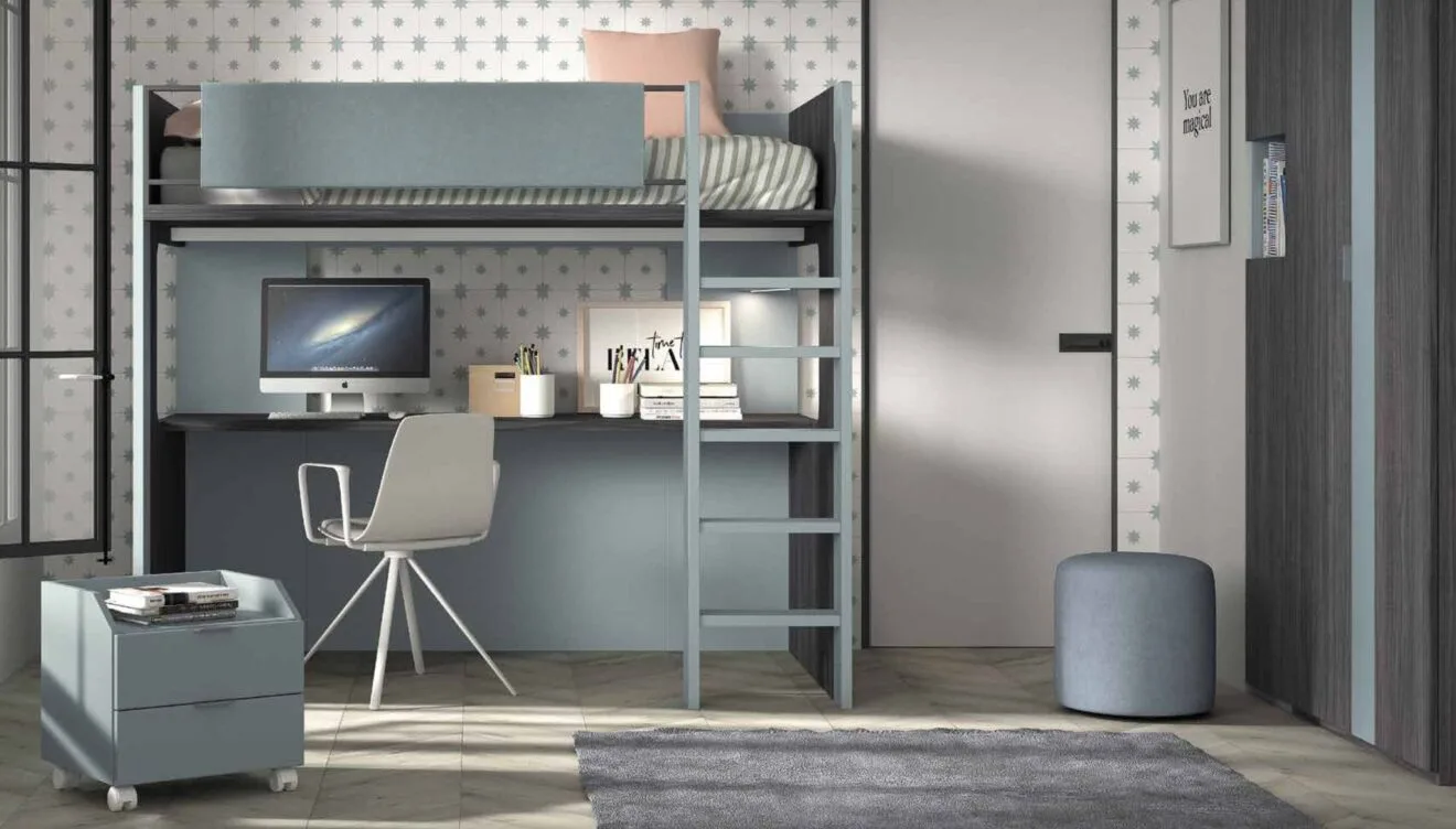 Dormitorio juvenil con litera y escritorio