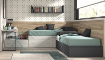 Dormitorio juvenil doble en tonos aqua