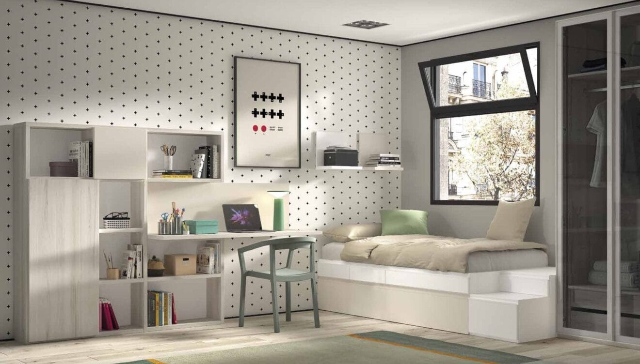 Habitación juvenil con toques modernos y coloridos