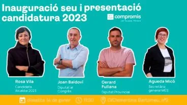 Cartel de la inauguración de la sede y presentanción de la candidatura de Compromís Teulada Moraira en 2023
