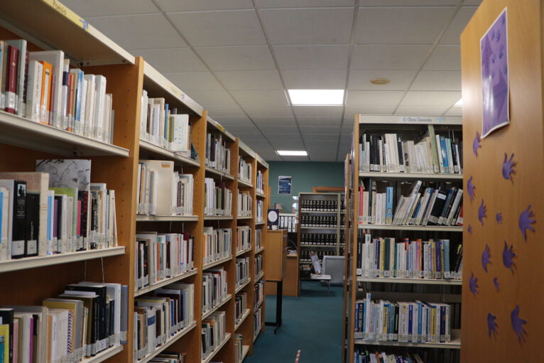 Librerias y pasillos de la biblioteca