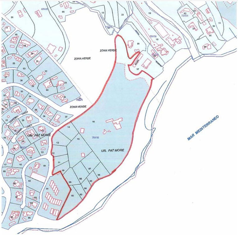Plano descritivo das propriedades cadastrais afetadas anexado ao acordo da Câmara Municipal de Benissa