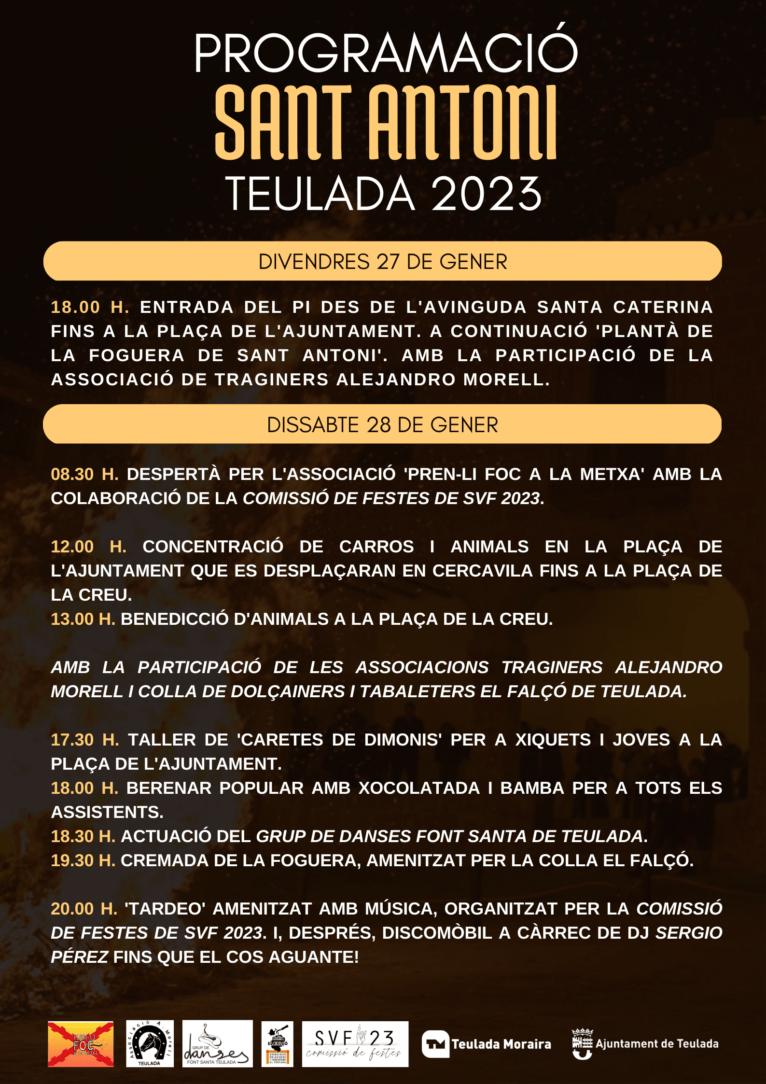 Programa de las fiestas a Sant Antoni Teulada 2023