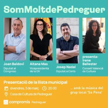 Acto de presentación de la lista municipal de Compromís per Pedreguer 2023