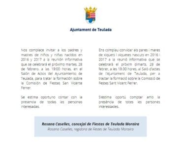 Convocatoria para formar la comisión infantil de Fiestas de Sant Vicent Ferrer 2023