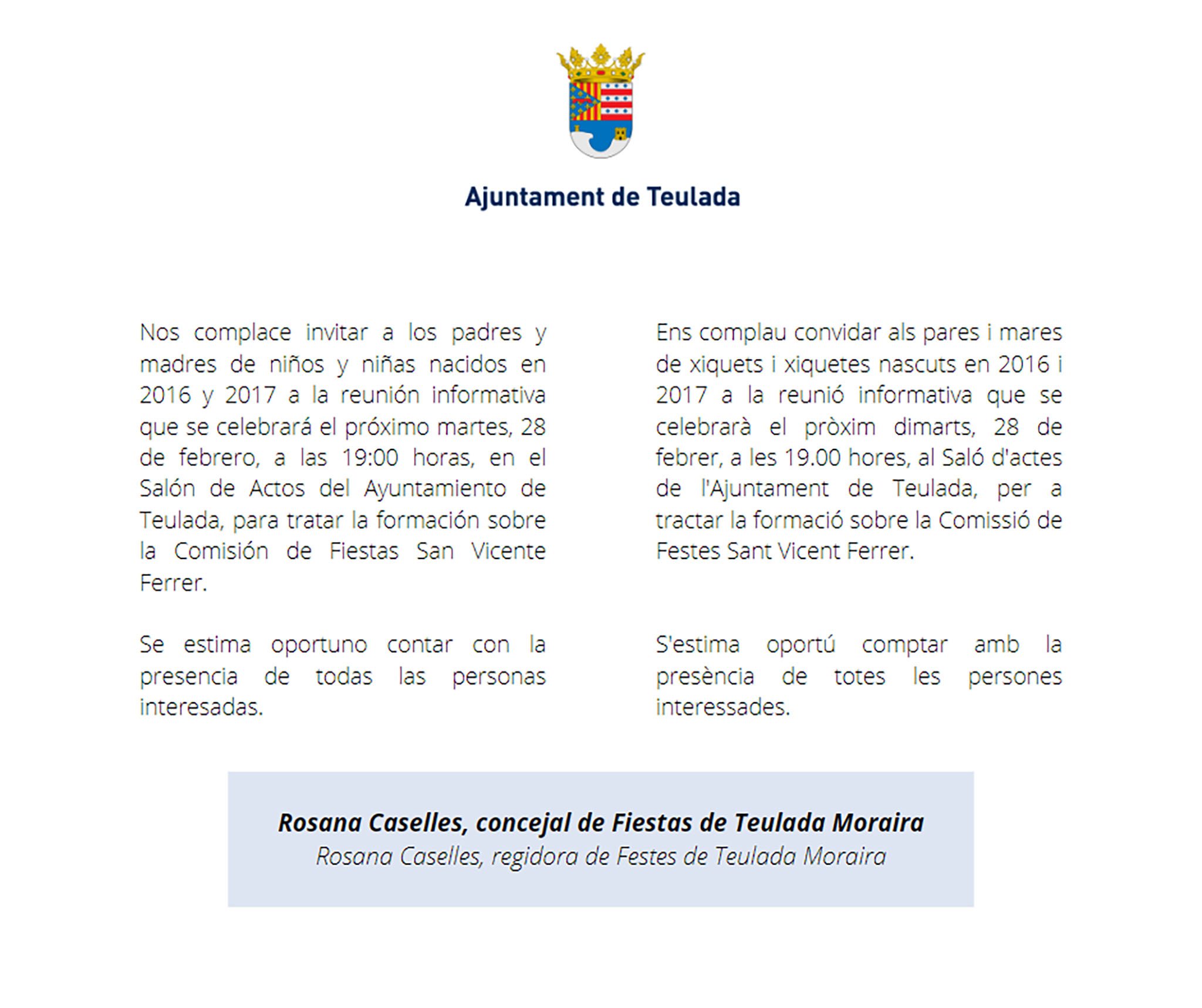 Convocatoria para formar la comisión infantil de Fiestas de Sant Vicent Ferrer 2023