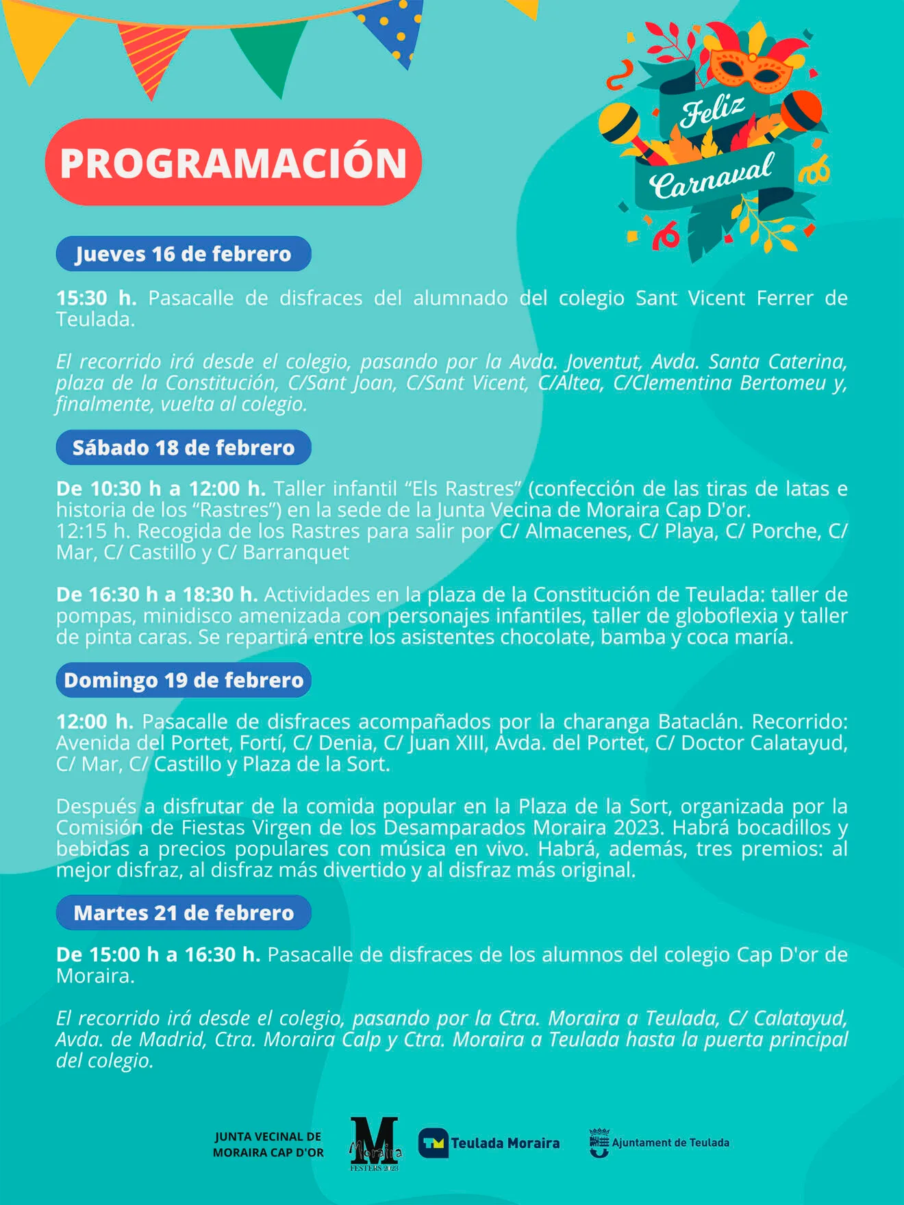 Programación del Carnaval de Teulada Moraira 2023
