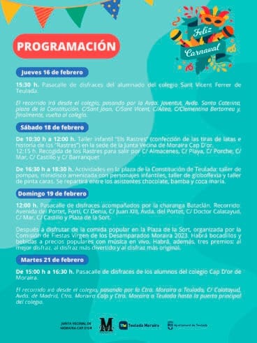 Programación del Carnaval de Teulada Moraira 2023