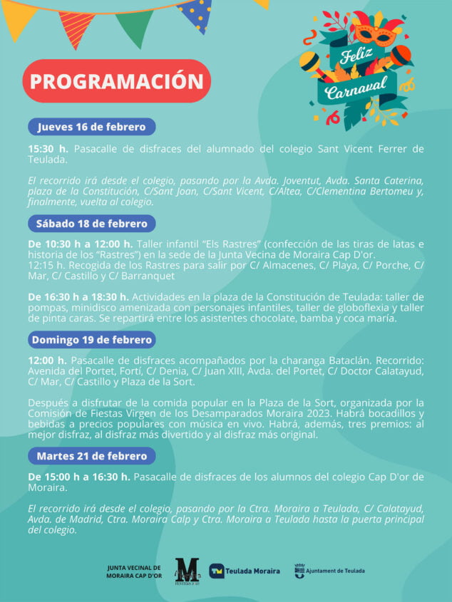 Imagen: Programación del Carnaval de Teulada Moraira 2023