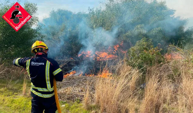 Imagen: Bomberos apagando el incendio junto a la N-332