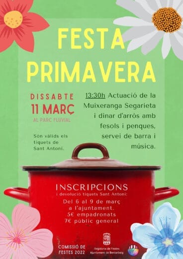 Cartel de la Festa Primavera de Beniarbeig con la actuación de la Muixeranga de Segarieta