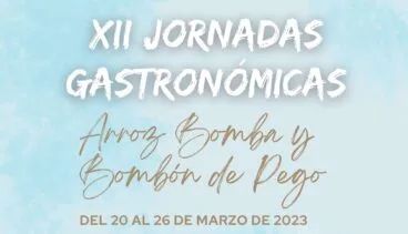 cartel de las xii jornadas gastronomicas del arroz bomba y bombon de pego