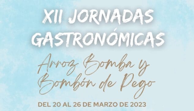 cartel de las xii jornadas gastronomicas del arroz bomba y bombon de pego