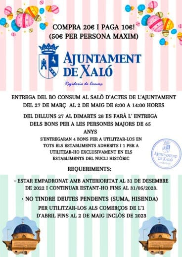 Cartel explicativo de los bonos consumo para Semana Santa en Xaló