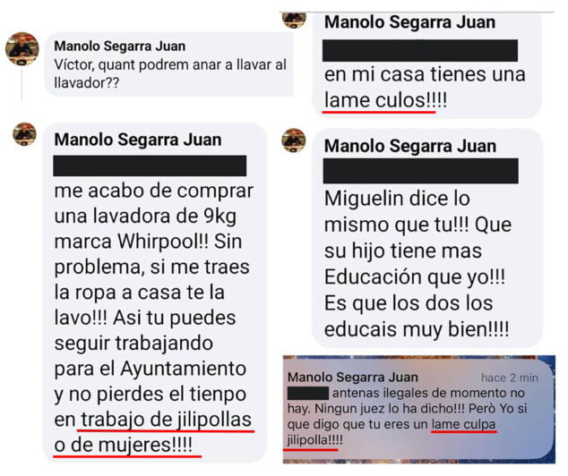 Imagen: Comentarios publicados por el Ayuntamiento de Benitatxell proferidos por un regidor de la oposión
