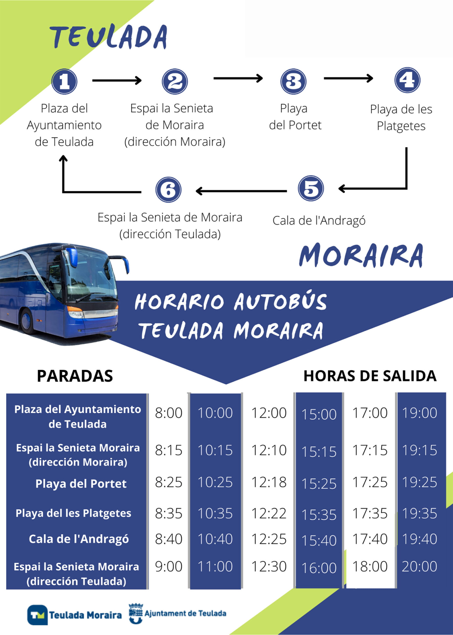 Horarios y paradas del autobús gratuito en Teulada Moraira