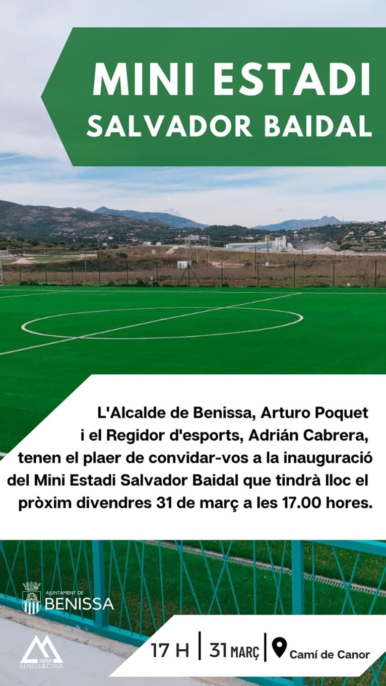 Invitación a la inauguración del nuevo campo de fútbol 8 de Benissa