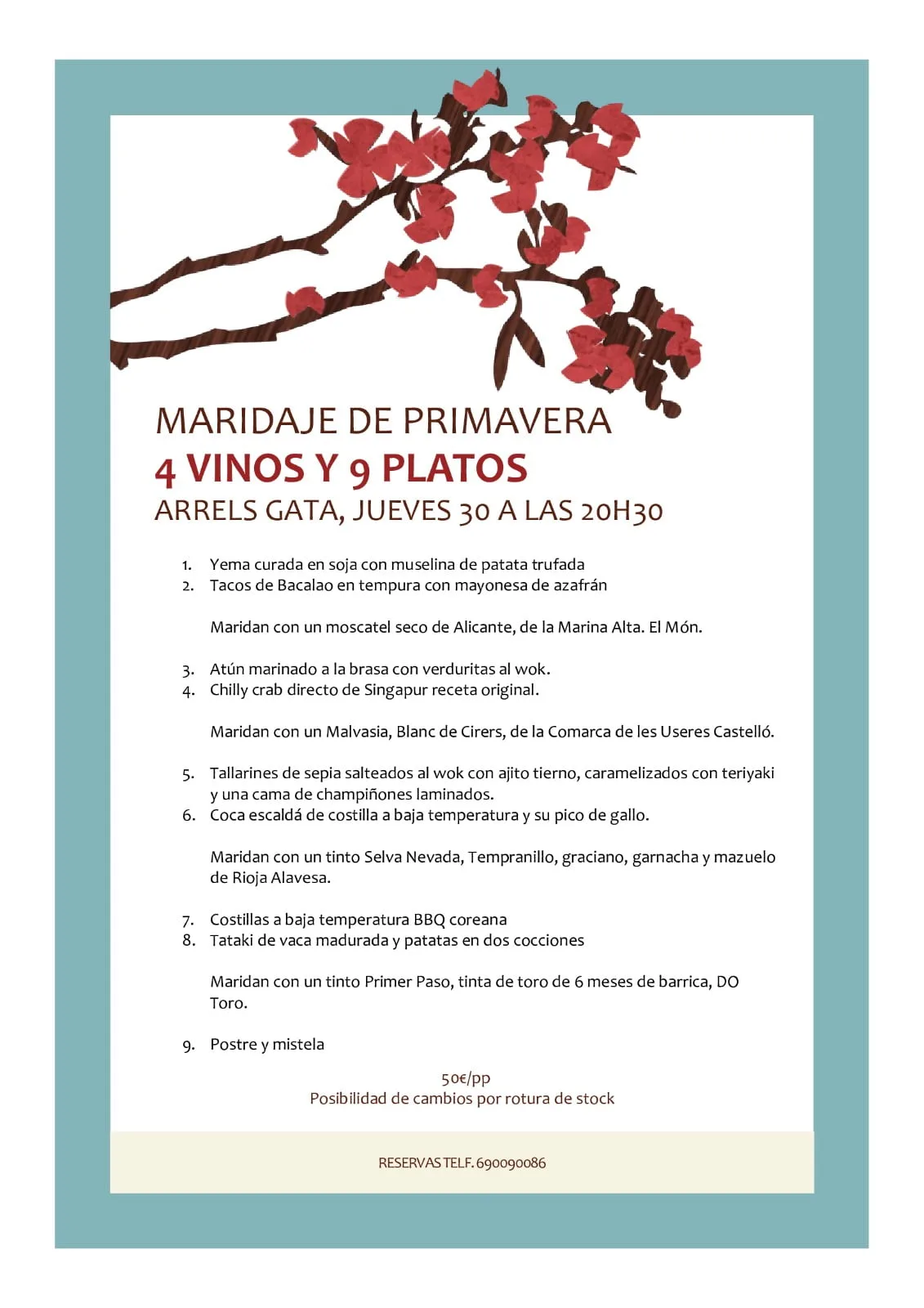 Menú Maridaje de Primavera en Arrels Gata
