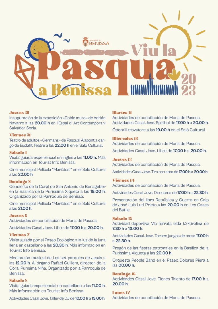 Programmation de Viu la Pasqua 2023 à Benissa (espagnol)
