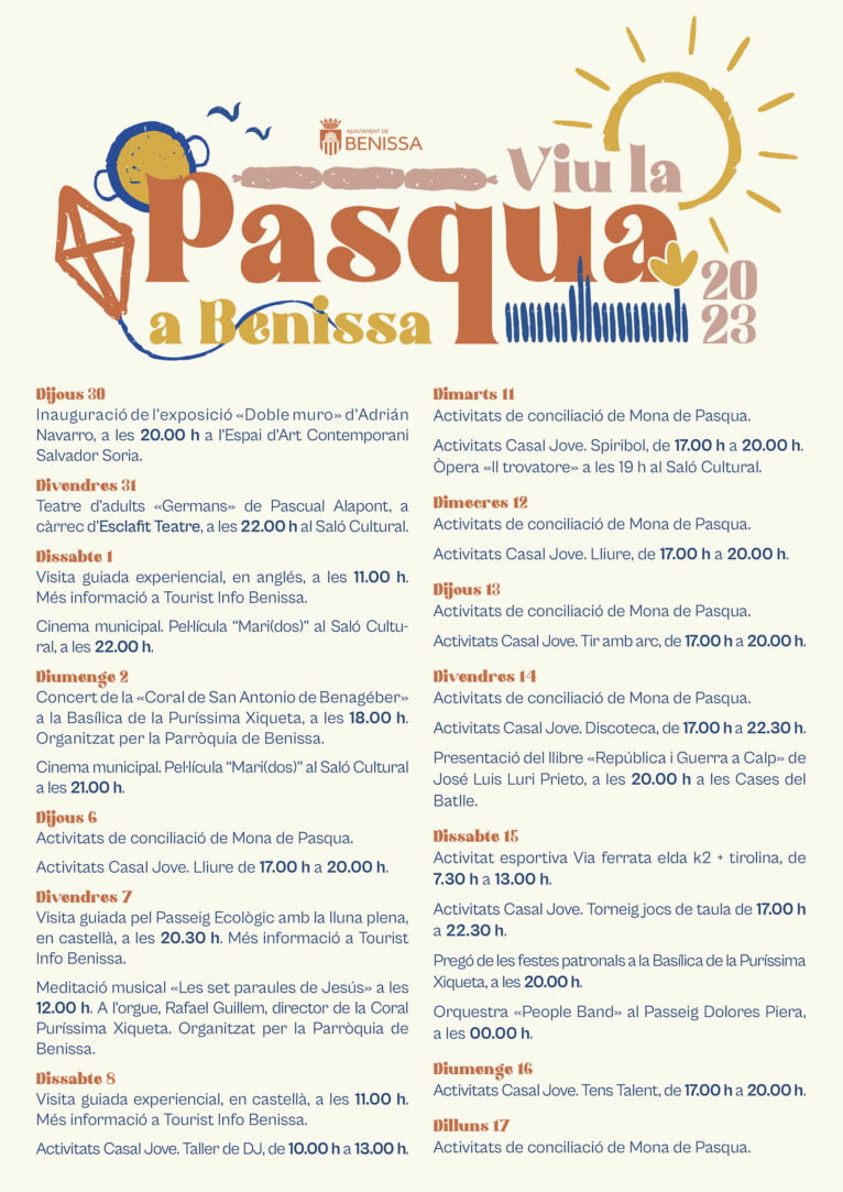 Programación de Viu la Pasqua 2023 en Benissa (valencià)