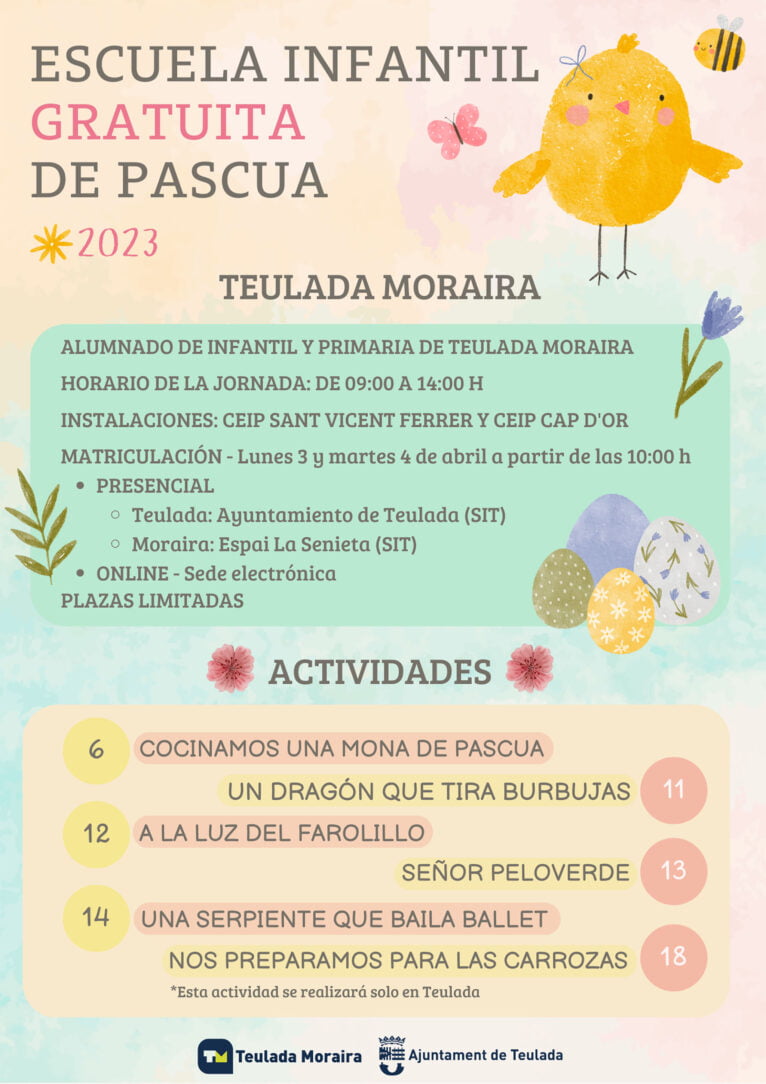 Cartel de la Escuela de Pascua 2023 de Teulada Moraira