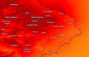 Mapa de temperatura en la Marina Alta del sábado 29 de abril 2023 – Meteored