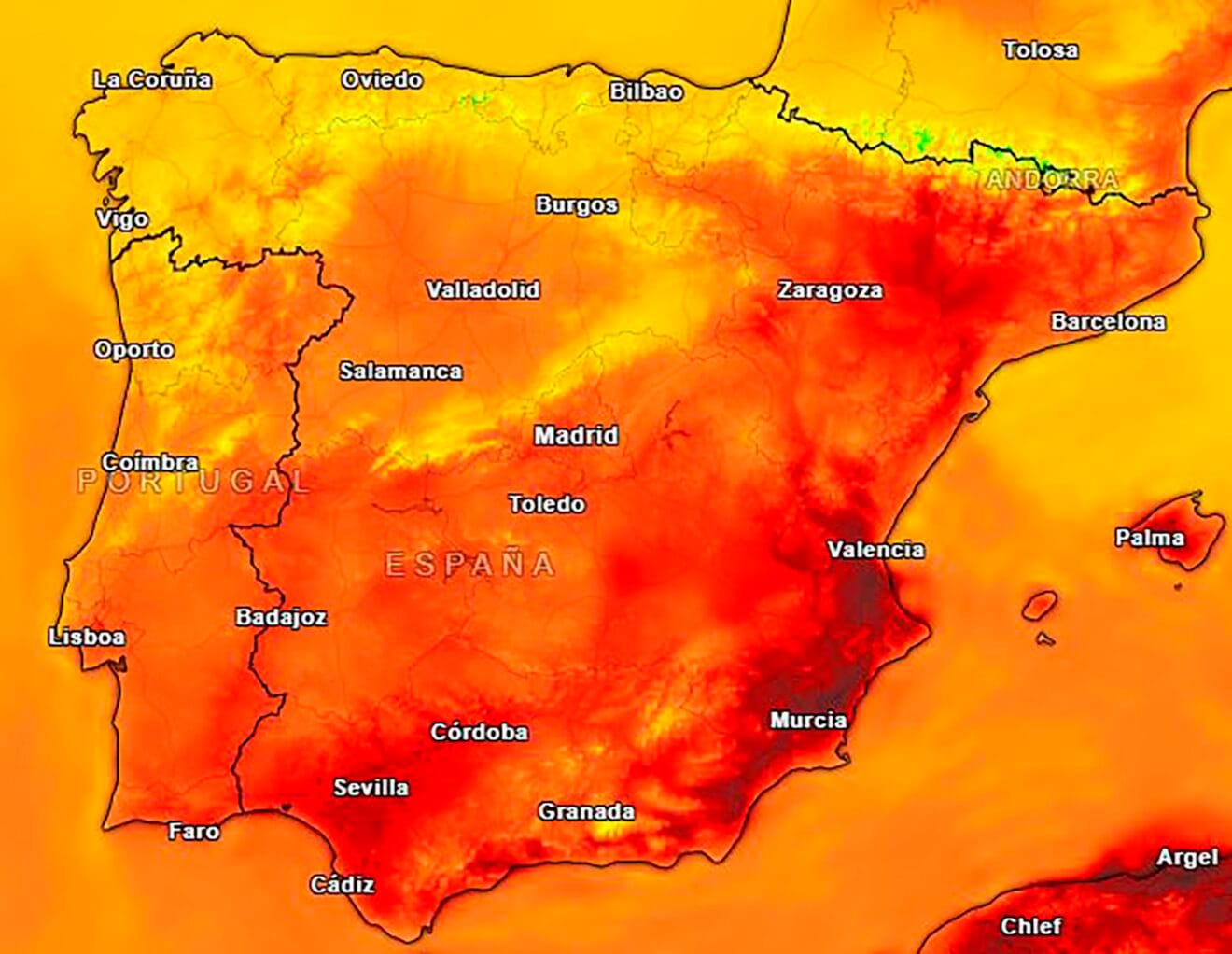 Mapa de temperaturas el sábado 29 de abril 2023 - Meteored