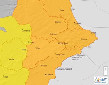Alerta naranja activada en la Marina Alta (mayo 2023)