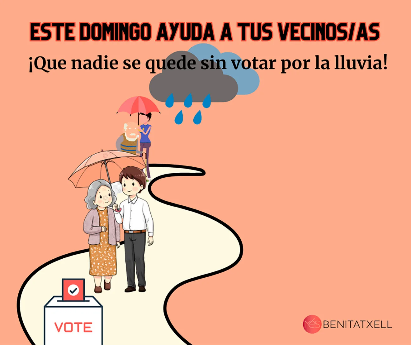 Més Benitatxell anima a la ciudadanía a ayudarse para que la lluvia no sea un impedimento para votar