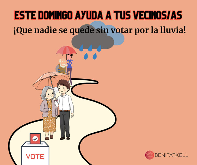 Més Benitatxell anima a la ciudadanía a ayudarse para que la lluvia no sea un impedimento para votar