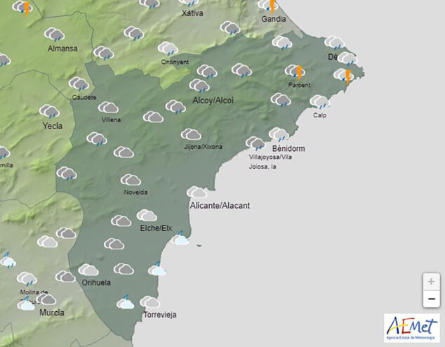 Imagen: Predicción del tiempo en la provincia de Alicante para la madrugada del viernes 19 de mayo