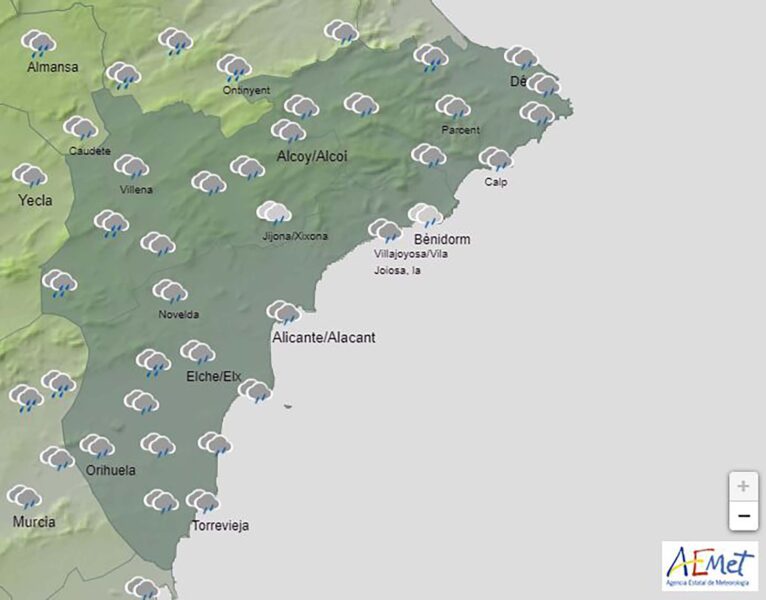 Прогноз погоды в провинции Аликанте на вторую половину дня пятницы, 12 мая.