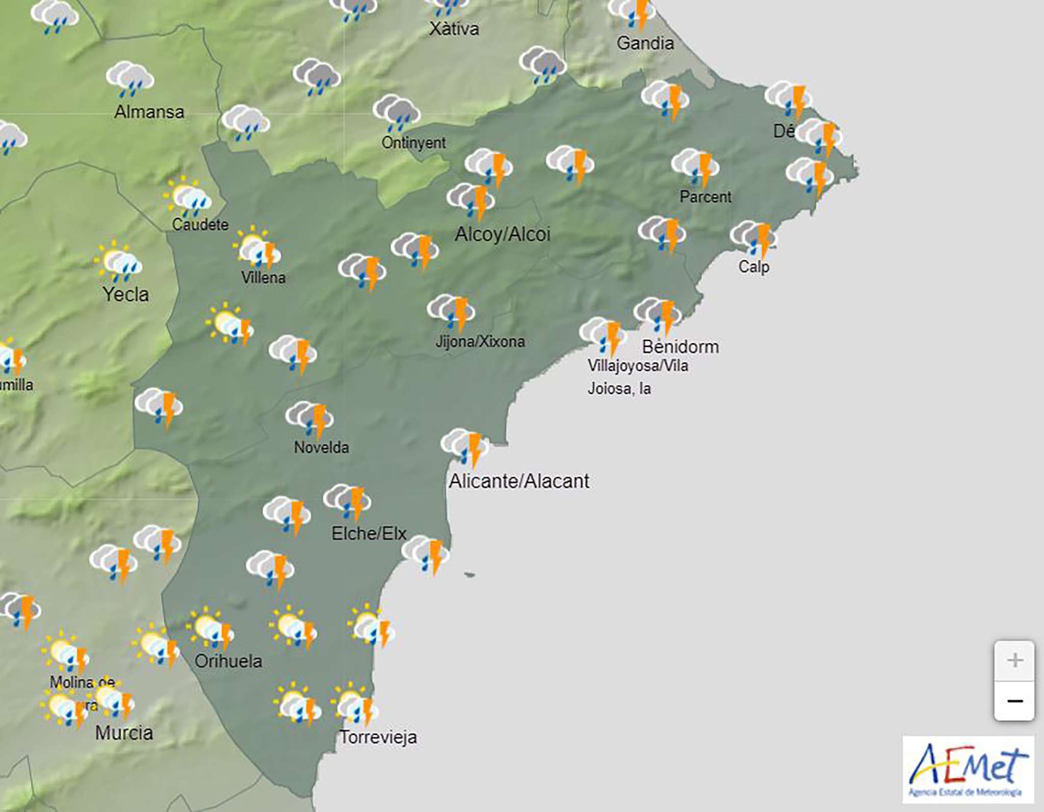 Previsión del tiempo en la provincia de Alicante para el domingo a partir de las 12.00 horas – AEMET