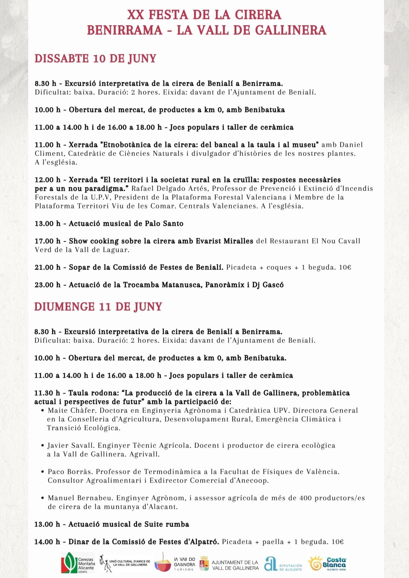 Programación de la Festa de la Cirera de Vall de Gallinera