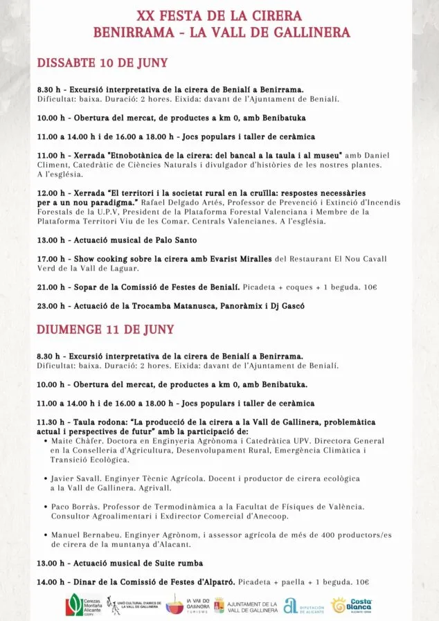 Imagen: Programación de la Festa de la Cirera de Vall de Gallinera