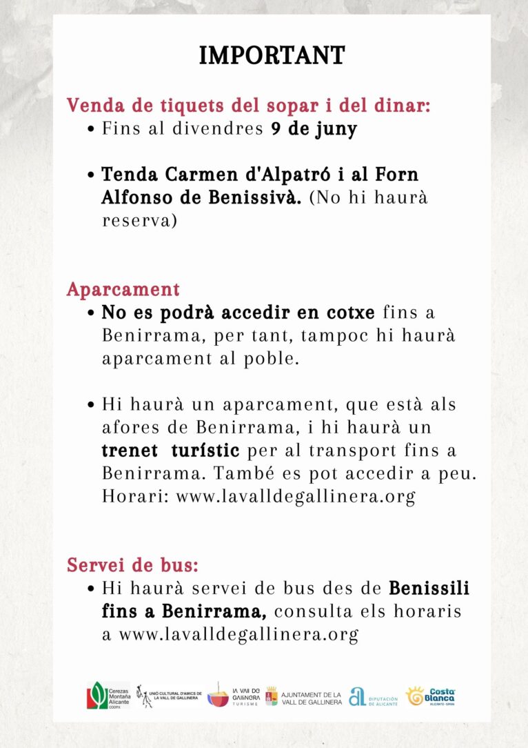 Servicios de la Festa de la Cirera de Vall de Gallinera