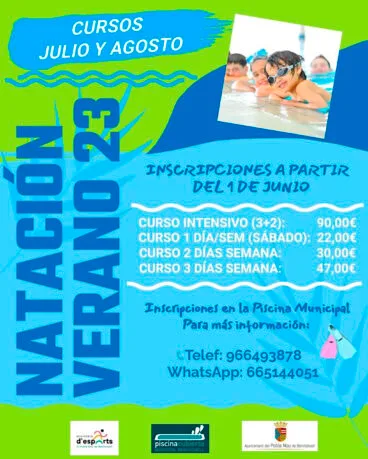 Cursos de natación verano 2023 en Benitatxell